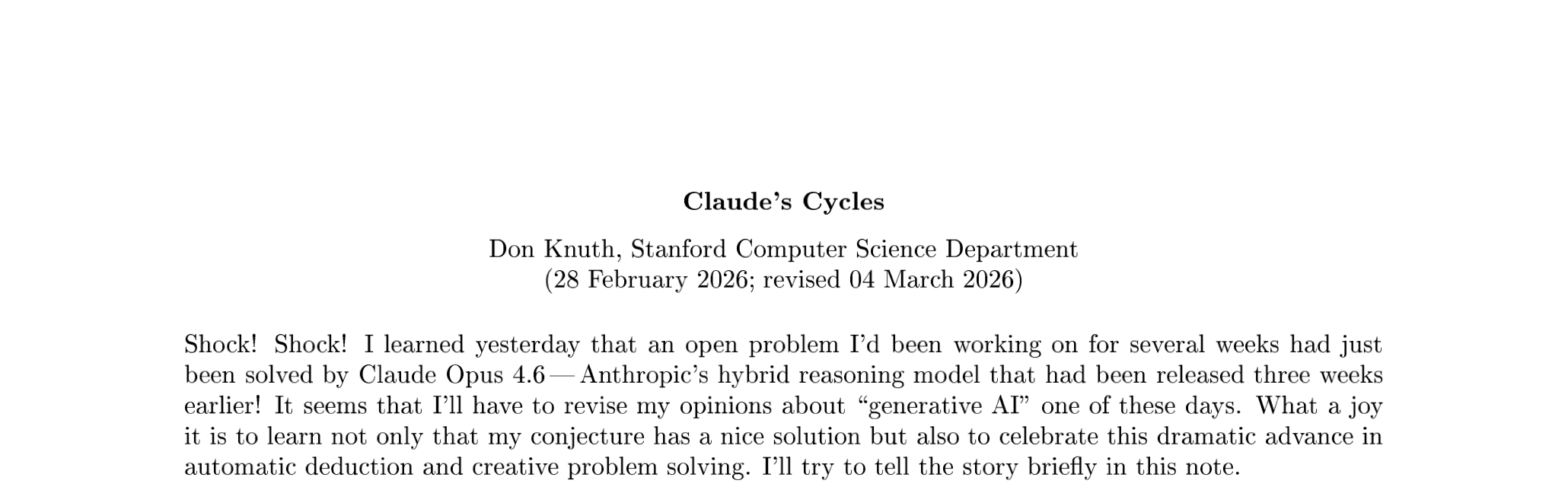 Kopf des Artikels „CLaude’s Cycles” von Donald Knuth