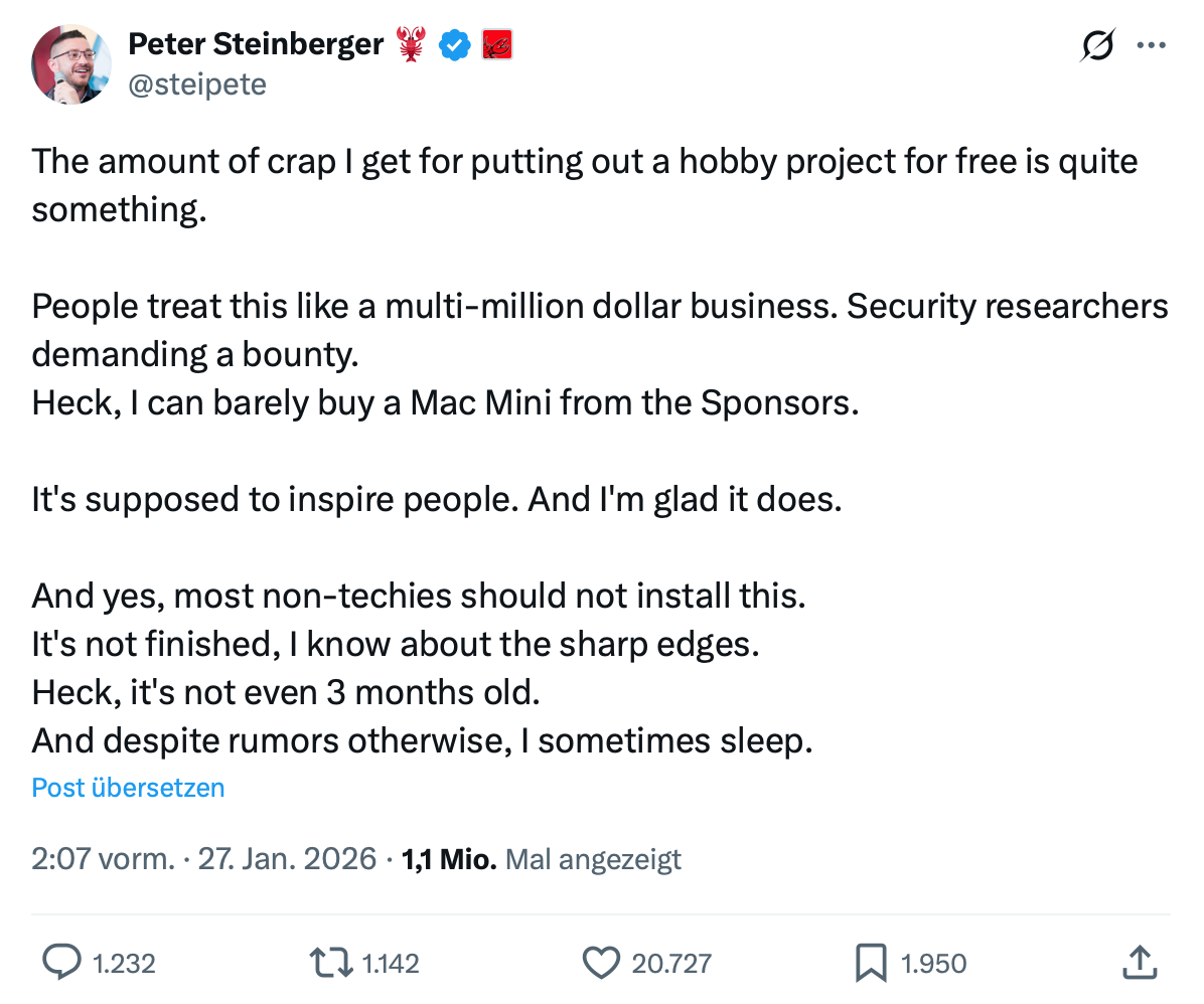 Post from Peter Steinberger on 7 January 2026